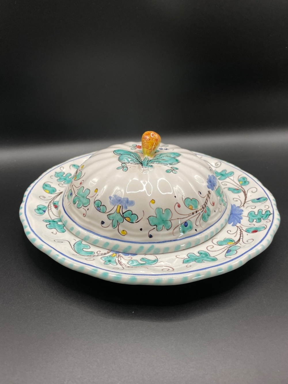 Vintage Made in Italy KBNY Signed Ceramic Domed Cheese Butter Server Dish
